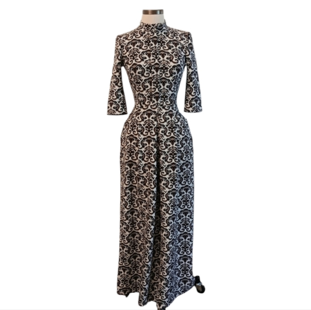 Vintage 70's geometric print maxi hostess dress. Elvin Jones 42, US 6, Small - Picture 9 of 14